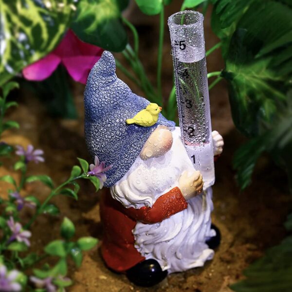 Rain Gauges Gnome Yard Garden Statue Decoration with Glass Rain Gauge for Rain in Patio Lawn Yard Garden Decor