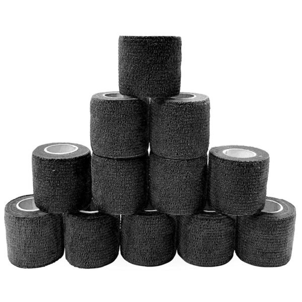 12 Pcs Black Elastic Self-Adhesive Bandage 5 cm Sports Fixed Elastic Bandage for Sports Injuries